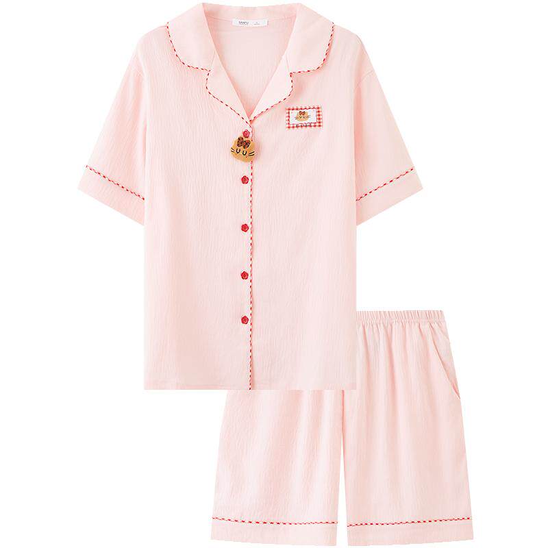 三福睡衣女款春夏季萌宠抗菌情侣套装趣味宽松可外穿短袖家居服女