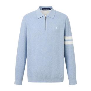 POLOWALK男式针织衫2026春季新品翻领假两件套头半拉链针织衫上衣