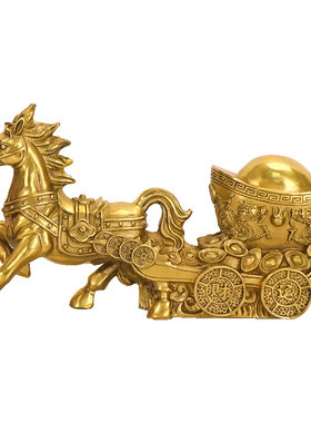 纯黄铜马上发财摆件马到成功客厅
