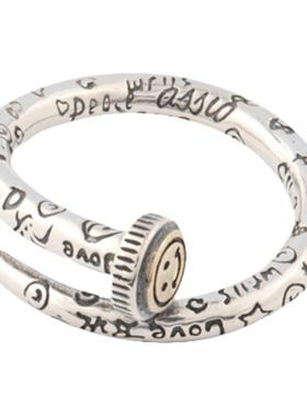 s925纯银欧美中性涂鸦钉子开口戒