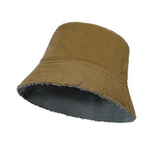 CACUSS渔夫帽女士春夏双面戴磨边盆帽纯棉撞色显脸小遮阳水桶帽子