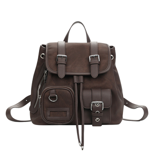 简着 /原创 布朗日记 扎染咖棕美式小众复古秋冬废土风双肩包背包