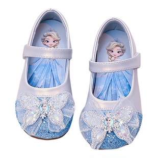 女童小皮鞋软底爱莎水晶鞋儿童公主鞋方口单鞋2025春秋新款宝宝鞋