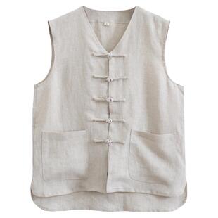 夏季亚麻唐装男无袖汗衫马甲汗背心马褂中国风中式盘扣老头衫坎肩
