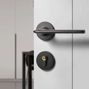 简约卧室门锁室内房间木门门把手灰色磁吸静音家用黑色分体房门锁