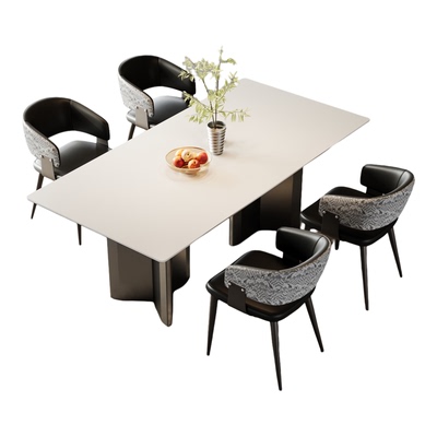 意式极简岩板长方商用餐桌小户型