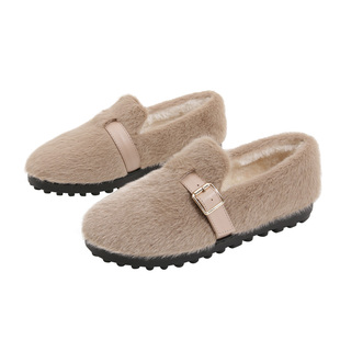 毛毛鞋女秋冬外穿厚底小码豆豆鞋女加绒保暖兔毛棉瓢鞋大码41到43