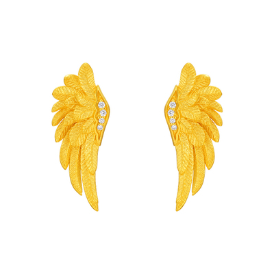 明牌珠宝自由翼黄金耳饰 足金锆石镶嵌轻奢闪亮羽翼耳钉AFH0449