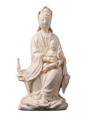 戴玉堂林建平陶瓷摆件《送子观音猛犸牙黄》佛像供奉家用菩萨像