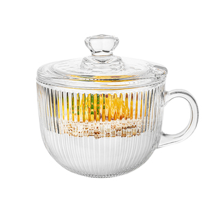 早餐杯带盖勺玻璃杯子家用带把冲泡燕麦片牛奶咖啡杯女高颜值水杯