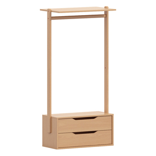 Boori实木衣帽架客厅玄关一体落地挂衣帽架卧室房间床头柜带抽屉