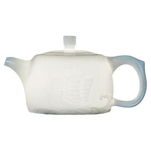 钰铨龙门 陈德根大师冰种玉瓷纯手工浮雕一帆风顺井栏壶家用泡茶