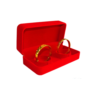 红色绒布黄金龙凤手镯盒双手镯珠宝首饰收纳盒宝宝金银手镯包装盒