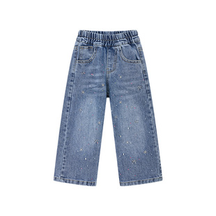 皇室童缘女童糯米牛刺绣牛仔裤2026春季新款儿童百搭直筒裤中大童