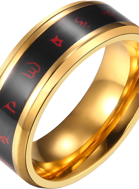 六字真言戒指男潮复古女古风钛钢