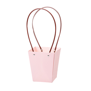 防水插花手提袋黑色盆栽多肉拎袋花艺包装盒牛皮纸梯形方形粉色袋