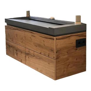 浴室柜复古岩板一体大盆卫生间洗漱台美式双盆洗手台盆柜组合定制