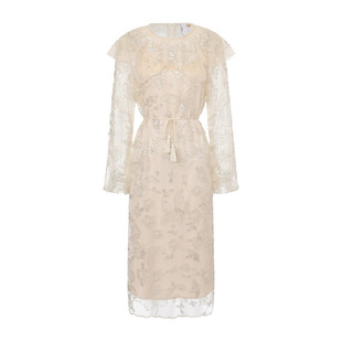 脸儿艺 重磅钉珠 通身刺绣 蝴蝶图案闪闪 灯笼袖 宽松法式连衣裙