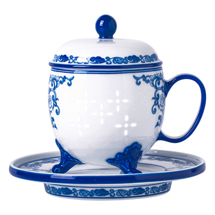 龙珠阁景德镇陶瓷玉雪玲珑办公杯带盖马克杯送礼实用高档礼物