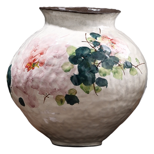 新中式牡丹陶瓷花瓶台面纯手工客厅高级感玄关插花装饰景德镇手绘