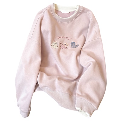 宽松棉休闲刺绣假两件卫衣女新款