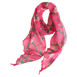 「玫红色·牵牛轻舞」100%桑蚕丝长款围巾薄款头饰丝巾氛围感女款