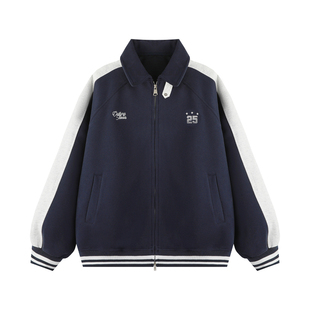 GOOZI MADE 刺绣撞色立领外套男春秋季美式学院风休闲运动夹克