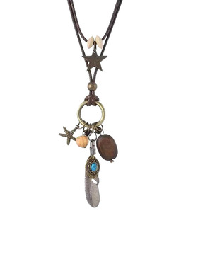 新中式禅意长款羽毛项链女复古民族风装饰毛衣链波西米亚吊坠配饰