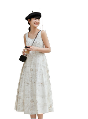 紫涵白色背心连衣裙女夏季新款甜美温柔风休闲收腰显瘦气质中长裙