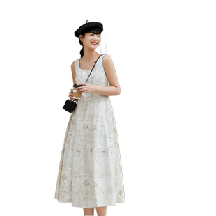 紫涵白色背心连衣裙女夏季新款甜美温柔风休闲收腰显瘦气质中长裙