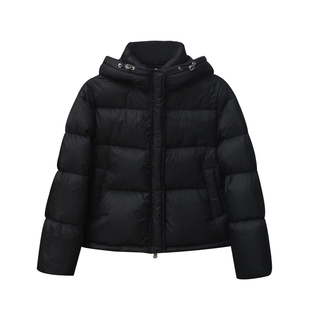 【摩登假日】小娜椒小个子黑色休闲立领连帽百搭短款羽绒服外套女