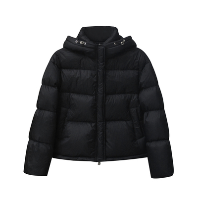 【摩登假日】小娜椒小个子黑色休闲立领连帽百搭短款羽绒服外套女