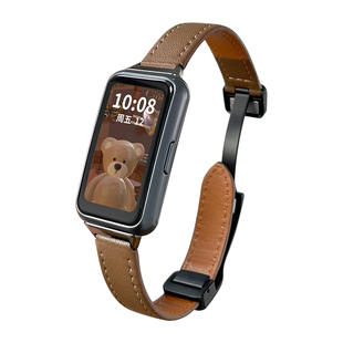 适用华为手环10/9/8/7nfc表带band6pro腕带荣耀智能运动电子手表九代手表带皮质磁吸替换表带女生新款高级感