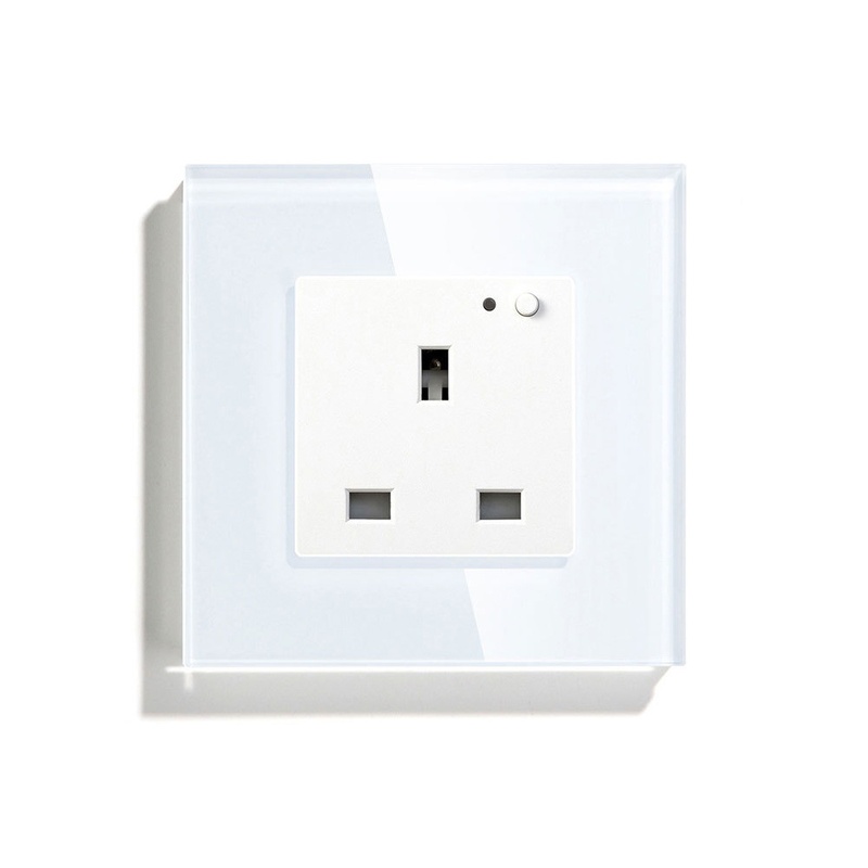 Zigbee涂鸦欧法英规万用孔智能插座玻璃面板100-240V 16A墙插座