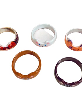 新款卡通可爱花色小猫戒指百搭