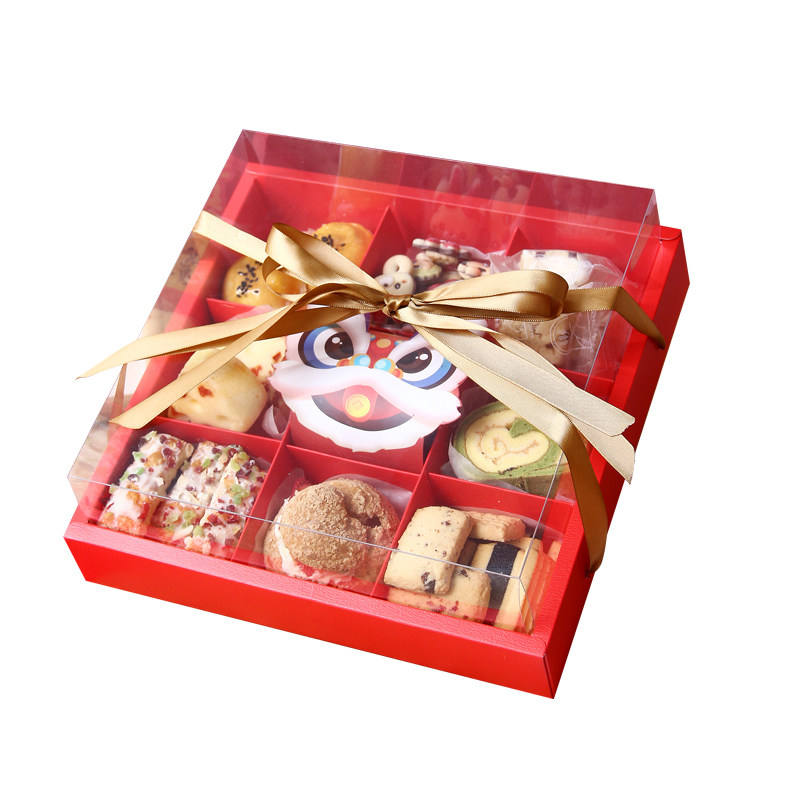 新年九宫格甜品雪花酥牛轧饼干太妃糖干果糕点蛋糕慕斯烘焙包装盒