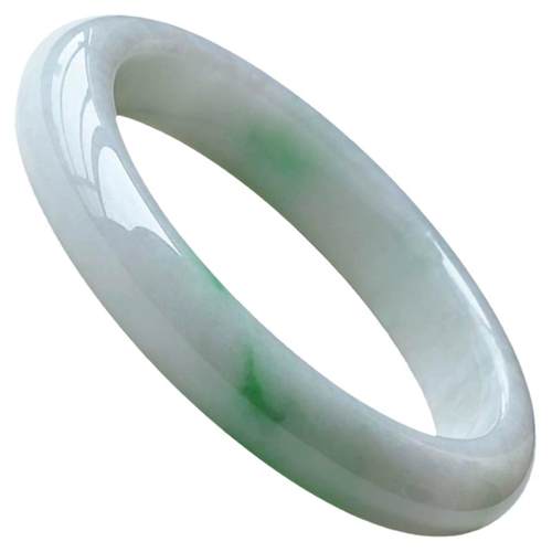 翡翠林 时尚年轻白底飘阳绿翡翠手镯58 缅甸天然冰糯种白底青玉镯