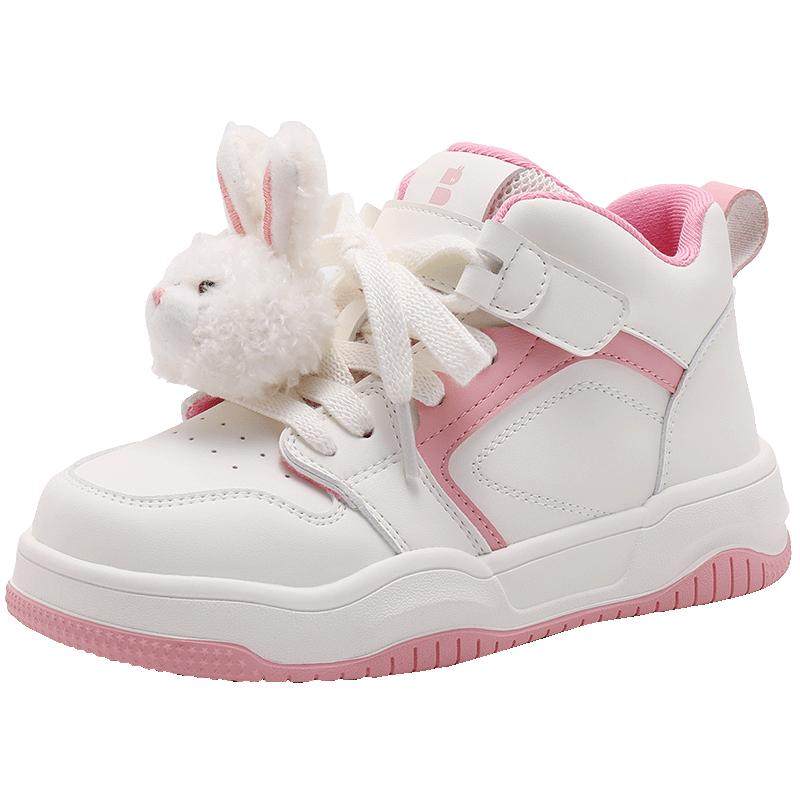 百丽卡皮熊兔子高帮加绒板鞋儿童女新款休闲小白鞋子51730D85