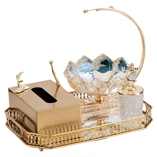 轻奢客厅茶几桌面高档纸巾盒托盘美容院高级感收纳家居摆件装饰品