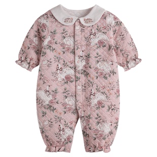 考拉蒂尔 婴儿夹棉连体衣春秋外穿宝宝薄棉居家保暖衣服冬装哈衣