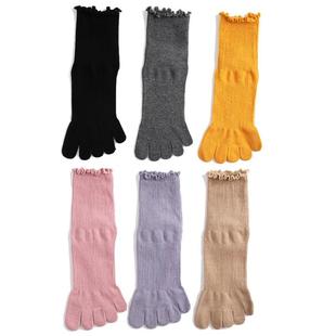 秋冬款女士五指袜中筒甜美花边松口不勒脚分五趾袜粉脚指头袜子女