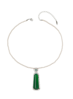 中式复古古典气质珍珠项链女精致简约大气锁骨链轻奢绿色清新饰品