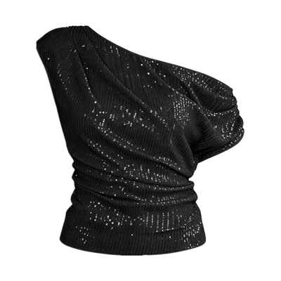 Glitter vest pleated short sleeved top亮片背心褶皱短袖上衣女