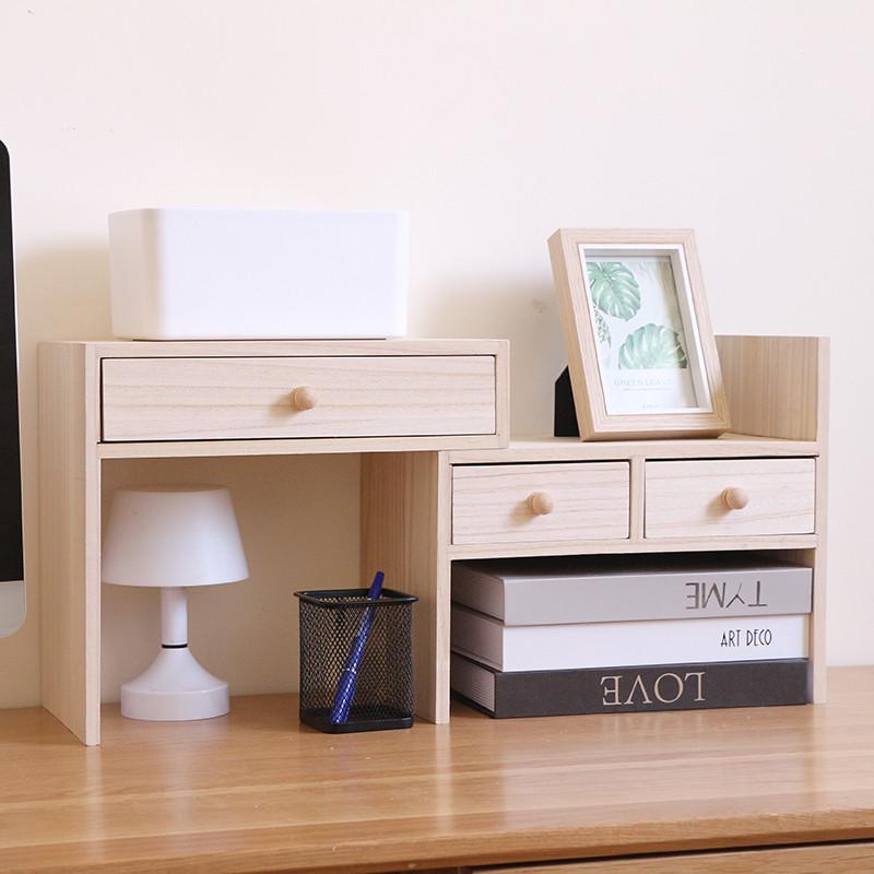 日式创意桌面组合伸缩收纳盒抽屉式办公室桌上实木杂物盒置物架