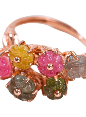 碧玺花朵戒指新国风高级繁花戒