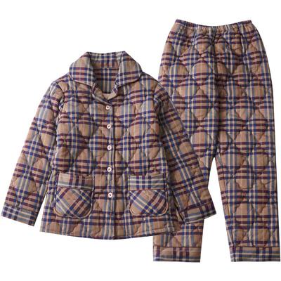 圆人睡衣女秋冬加厚纯棉夹棉套装