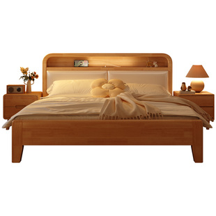 馨佰利实木床原木奶油风1.8米卧室双人床主卧婚床软包公主床家具