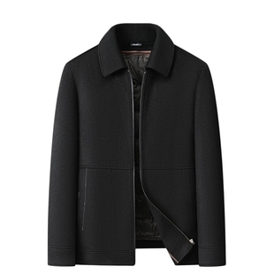 双面呢大衣男士短款翻领黑色羽绒服内胆夹克冬新款高档羊毛呢外套