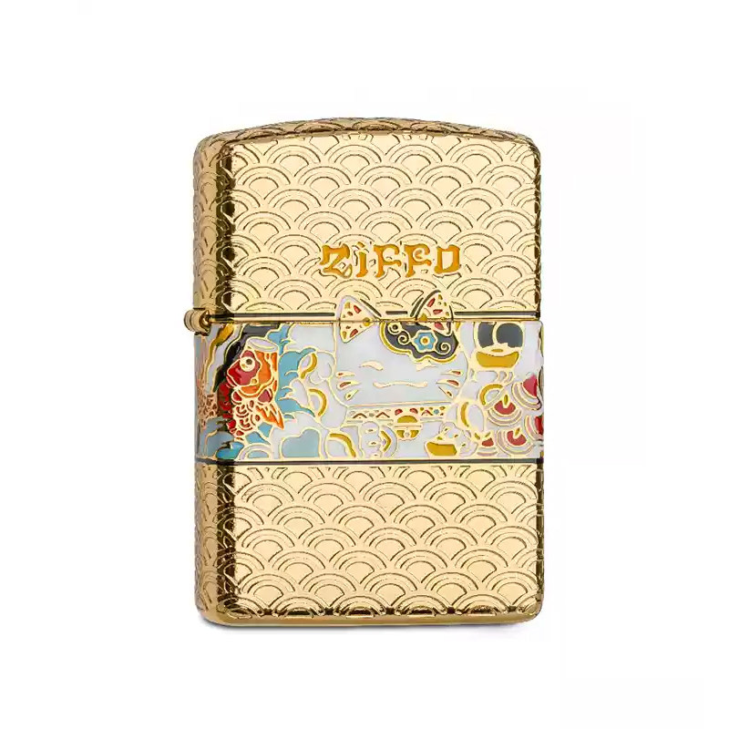 zippo招财猫珐琅盔甲打火机