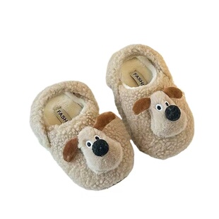 女童可爱卡通羊羔毛加绒加厚保暖外穿包头棉拖鞋2025冬男童毛毛鞋